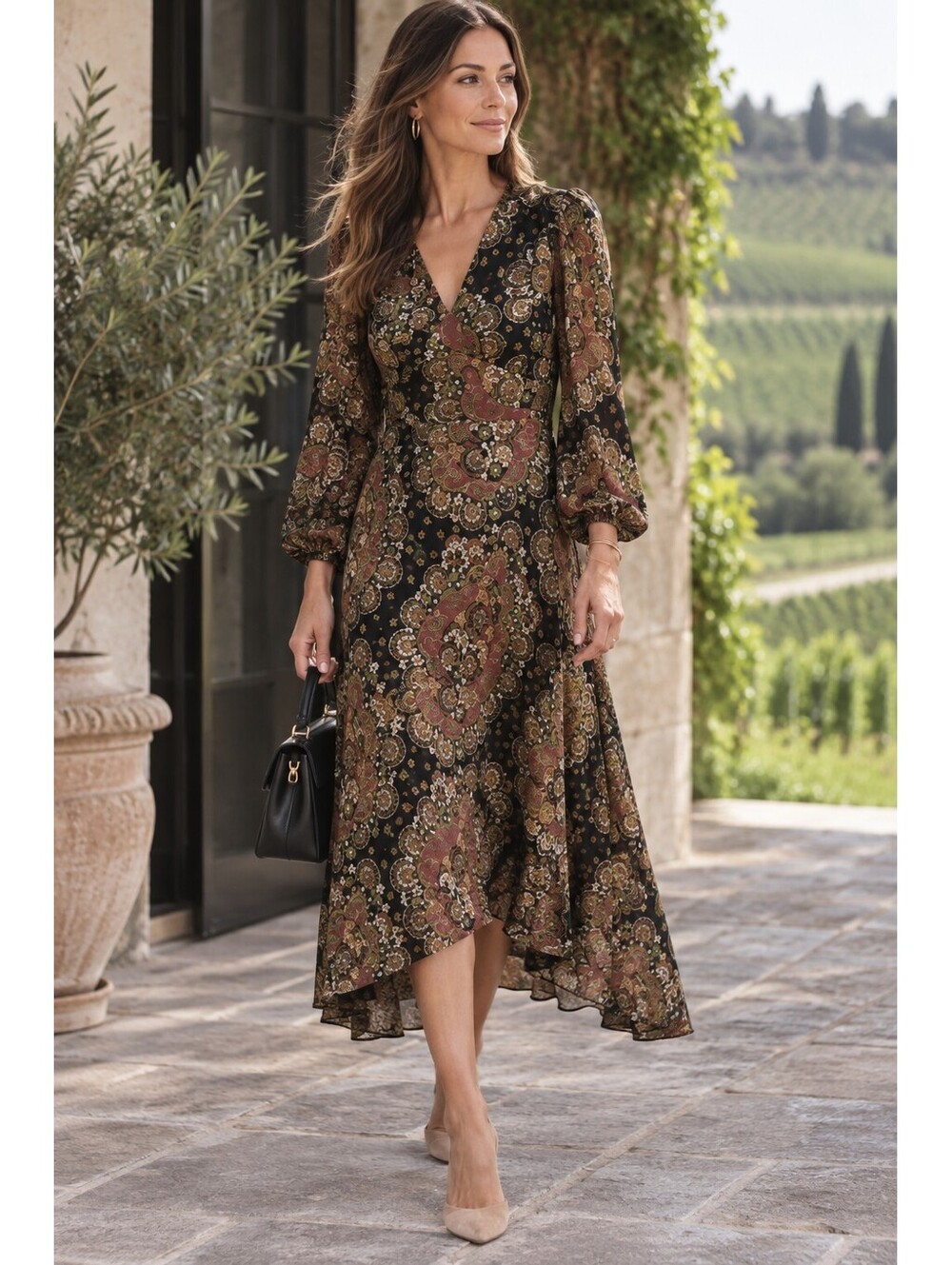 Point Sur Print high low Maxi Dress